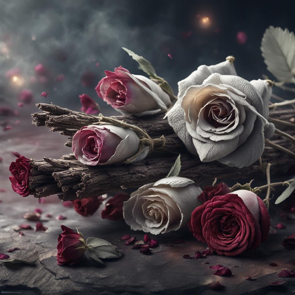 White Sage Smudge Stick with Roses, Detailed Matte Painting