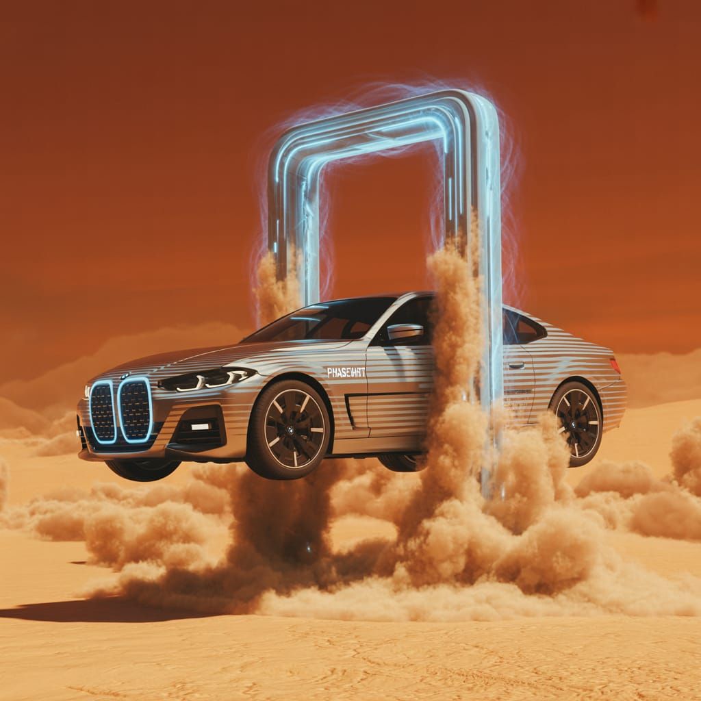 Futuristic Car Emerges from Teleportation Gate