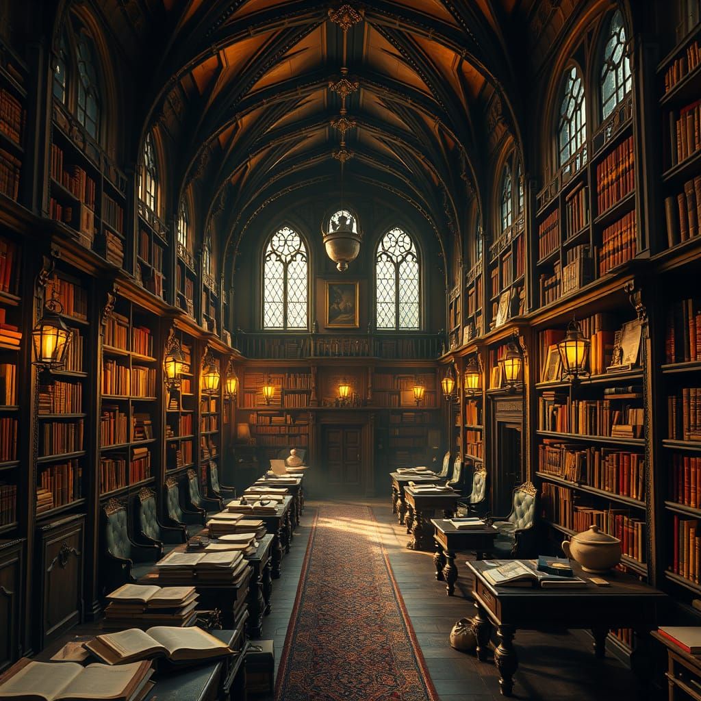 Hogwarts Library in Detailed Matte Painting Style