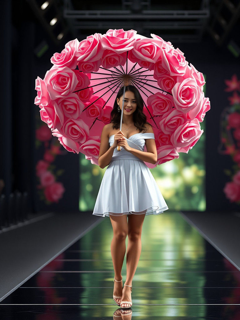 Woman with Rose Umbrella, Hyperrealistic Art