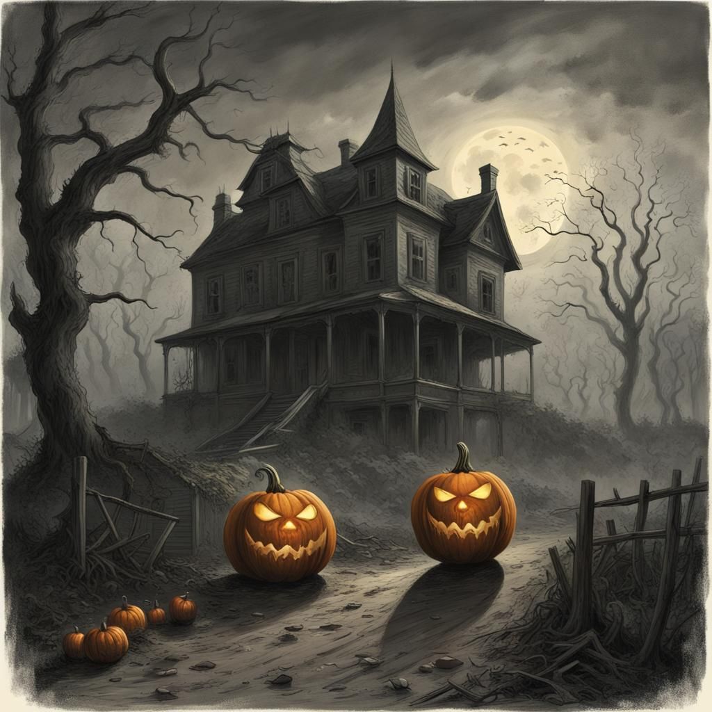 Scary Pumpkin Monster Haunts Misty Countryside