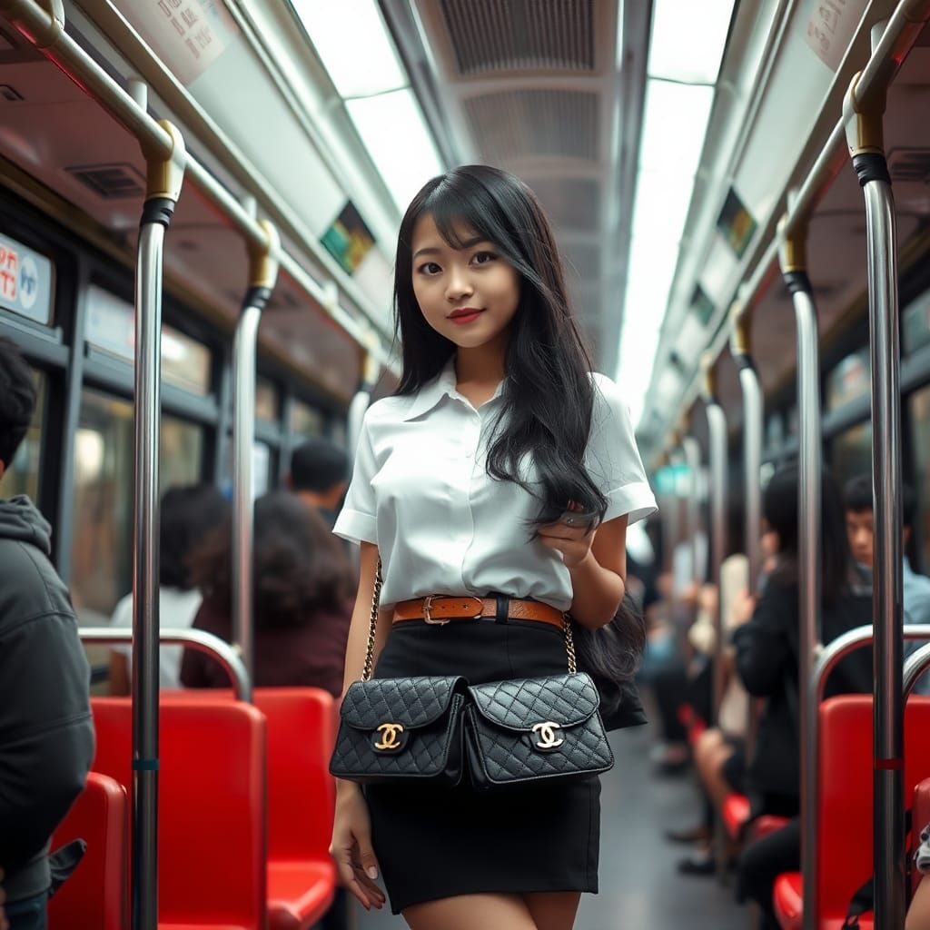 Young Woman in Mahalai Uniform on Crowded Bus