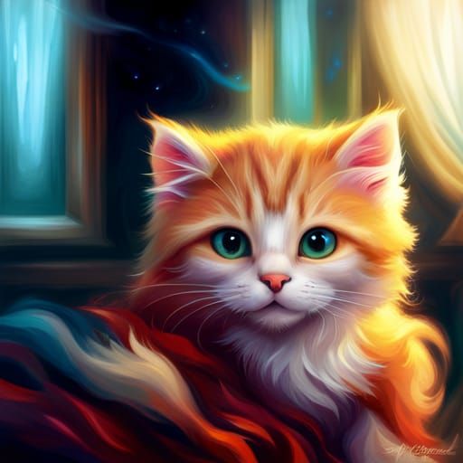 Red Kitten Face: Ethereal Digital Matte Painting