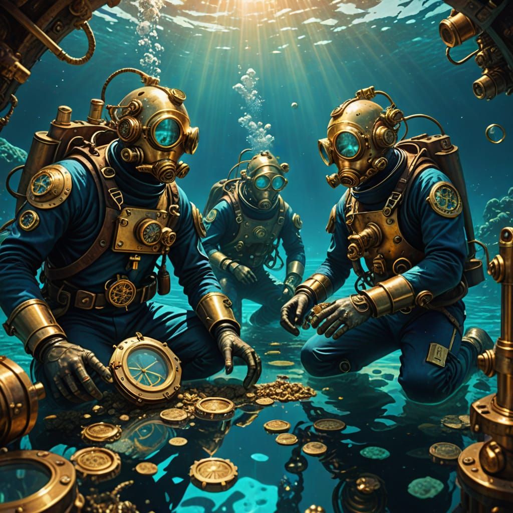 Steampunk Divers Collect Sunken Treasure