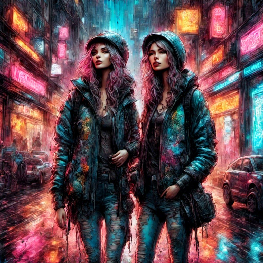 Cyberpunk Witch in Neon Alley Graffiti Art