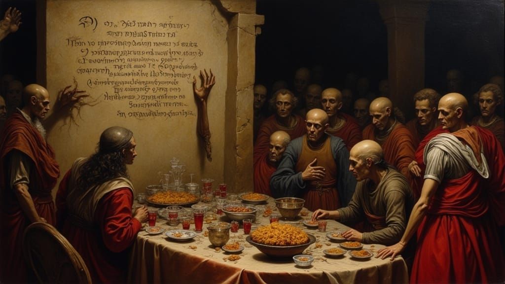 Menetekel: Divine Judgment in Oil Painting Style