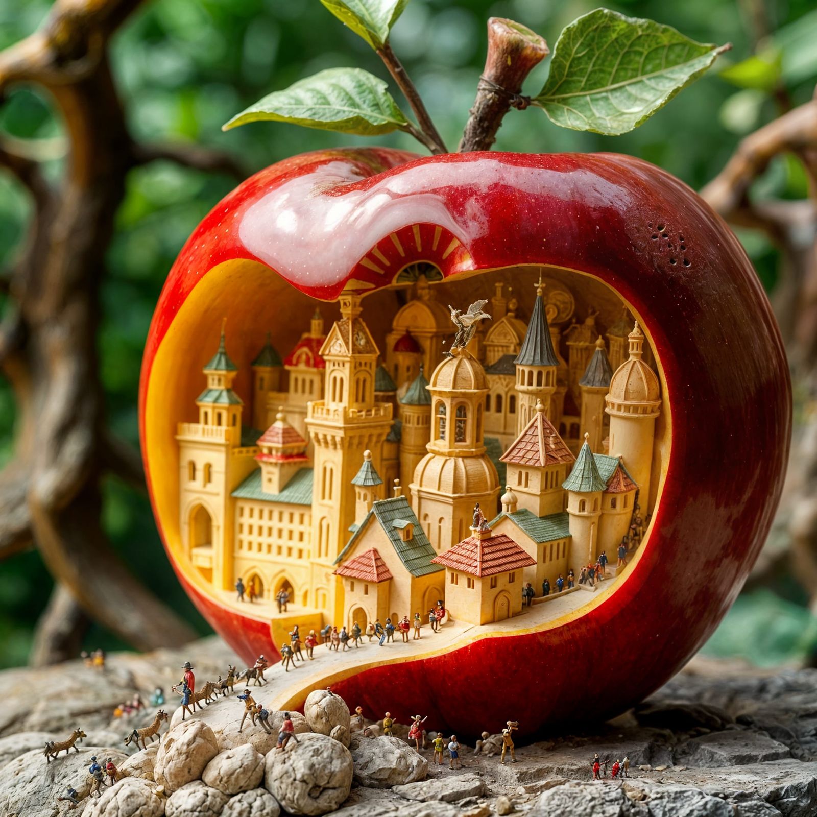 Miniature City Within a Giant Apple
