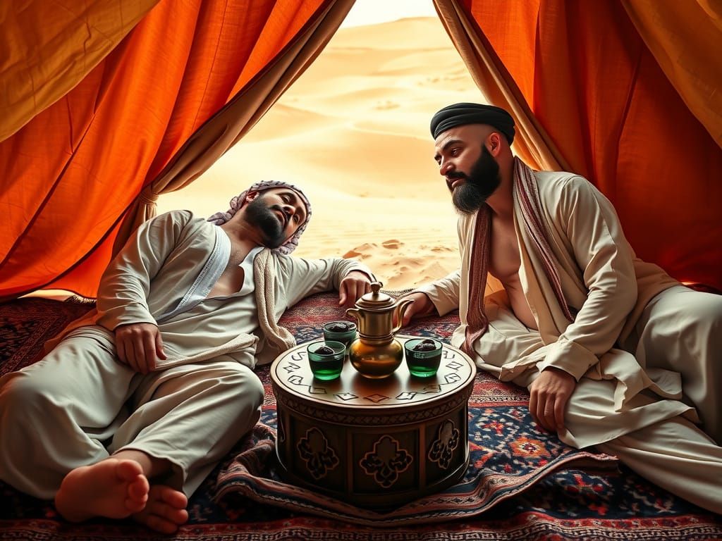 Bedouin Friends in Serene Desert Tent