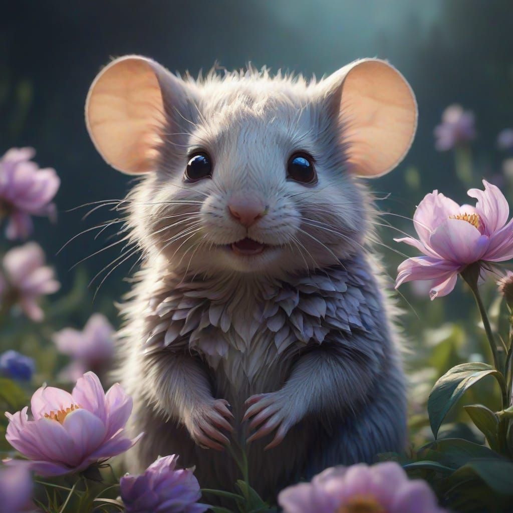 Delicate Fantasy Mouse in Whimsical Flower