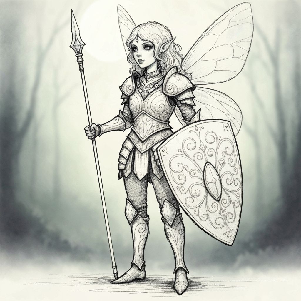 Fairy Soldier in Intricate Armor with Gemstone Spear