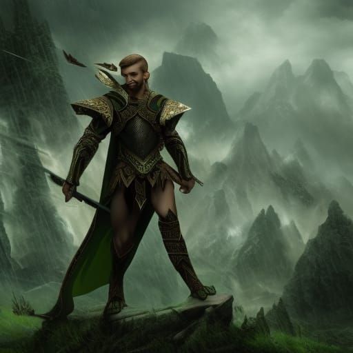 Epic Elf Warrior with Green Eyes