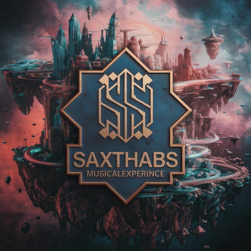 Music Brand Logo on Floating Island Cityscape