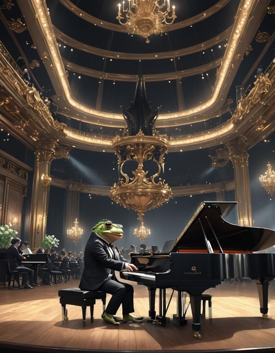 Toad Humanoid Plays Piano in 3D Anime Style