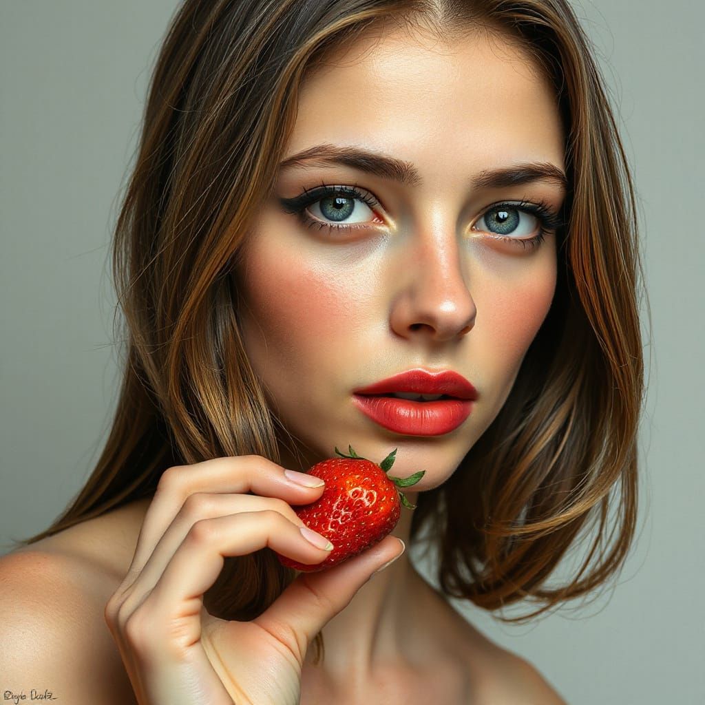 Woman with Strawberry: An Art Nouveau Portrait