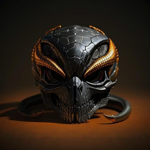 Chrome Lizard Skull with Snake Armor in 3D