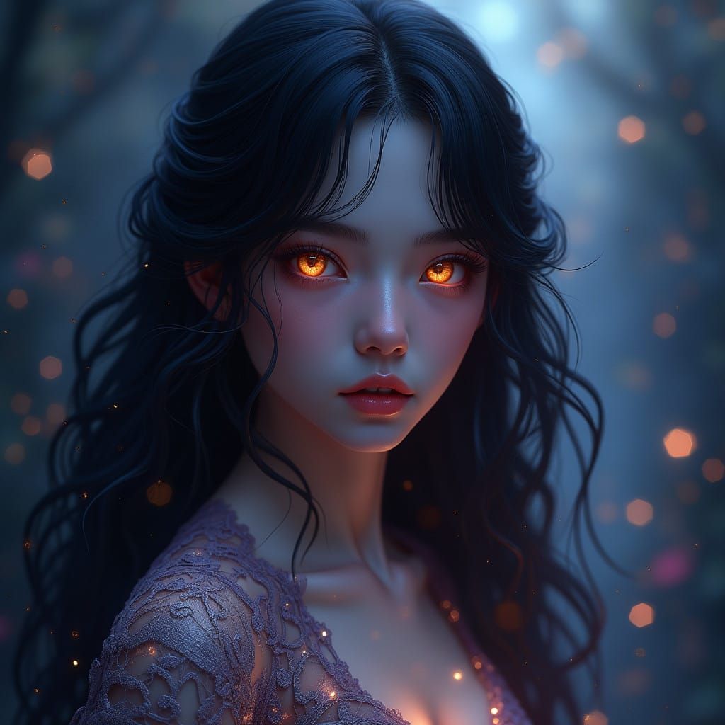 Ethereal Fantasy Beauty in Deep Blues and Purples