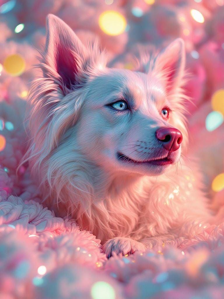 Hyperrealistic Dog in Sunlight with Barbie Doll Aesthetic