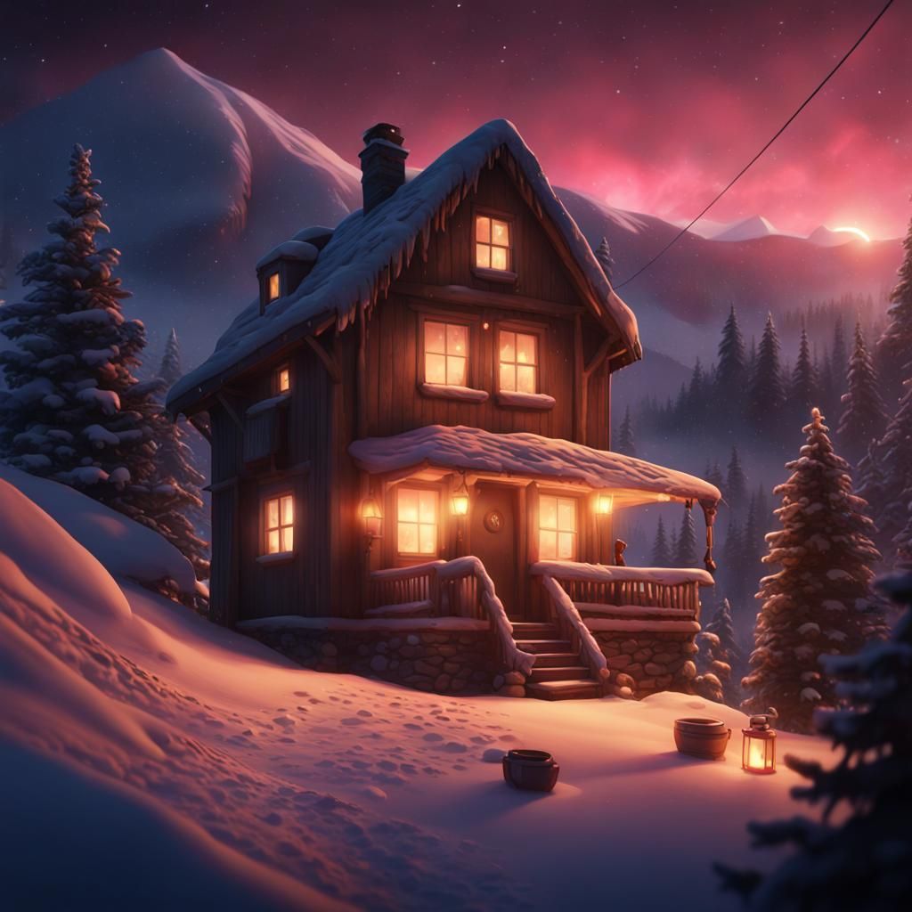 Christmas in the Mountains with Northern Lights