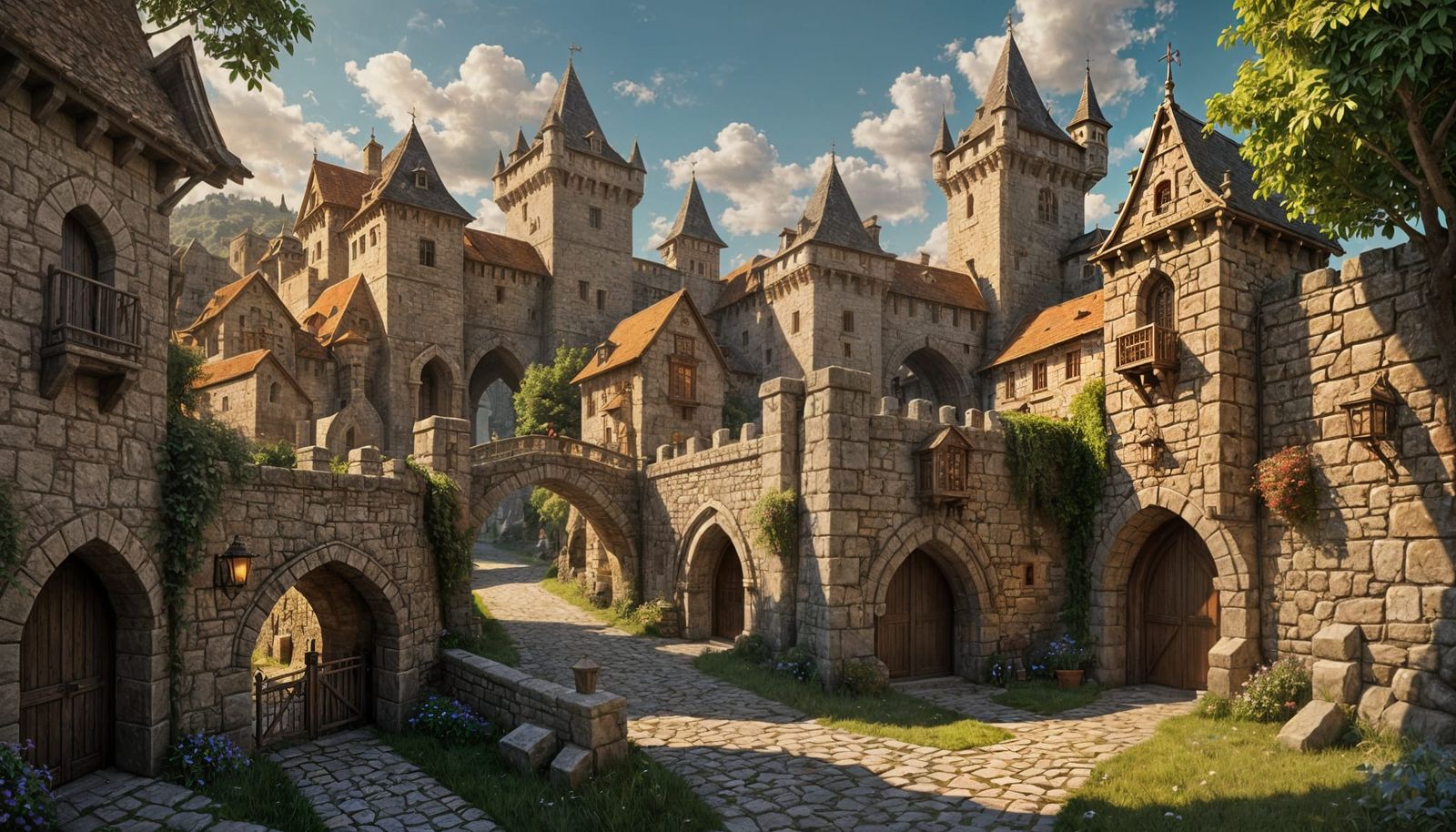 Fortified Medieval Village Gateway: Fantasy Concept Art