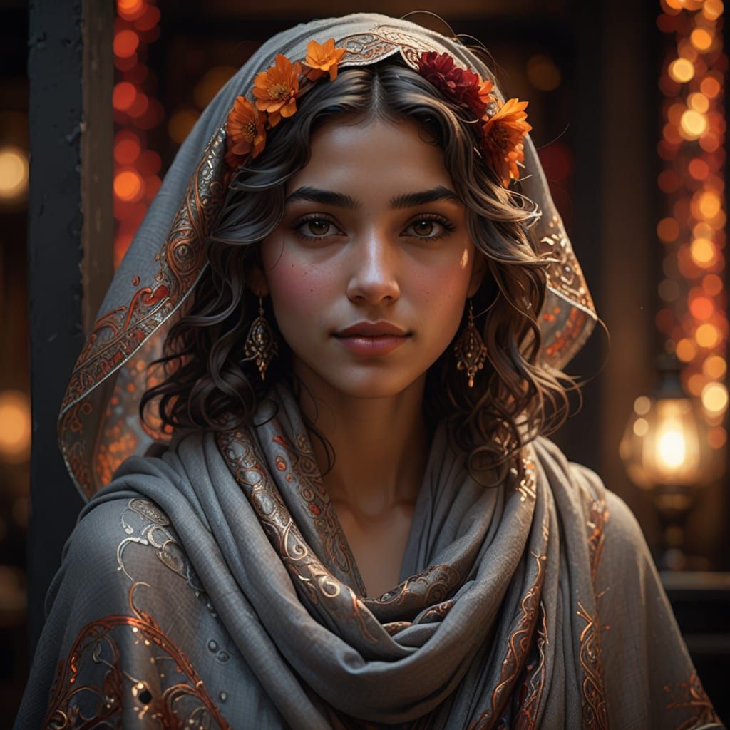 Captivating Metal Portrait of an Arab Girl