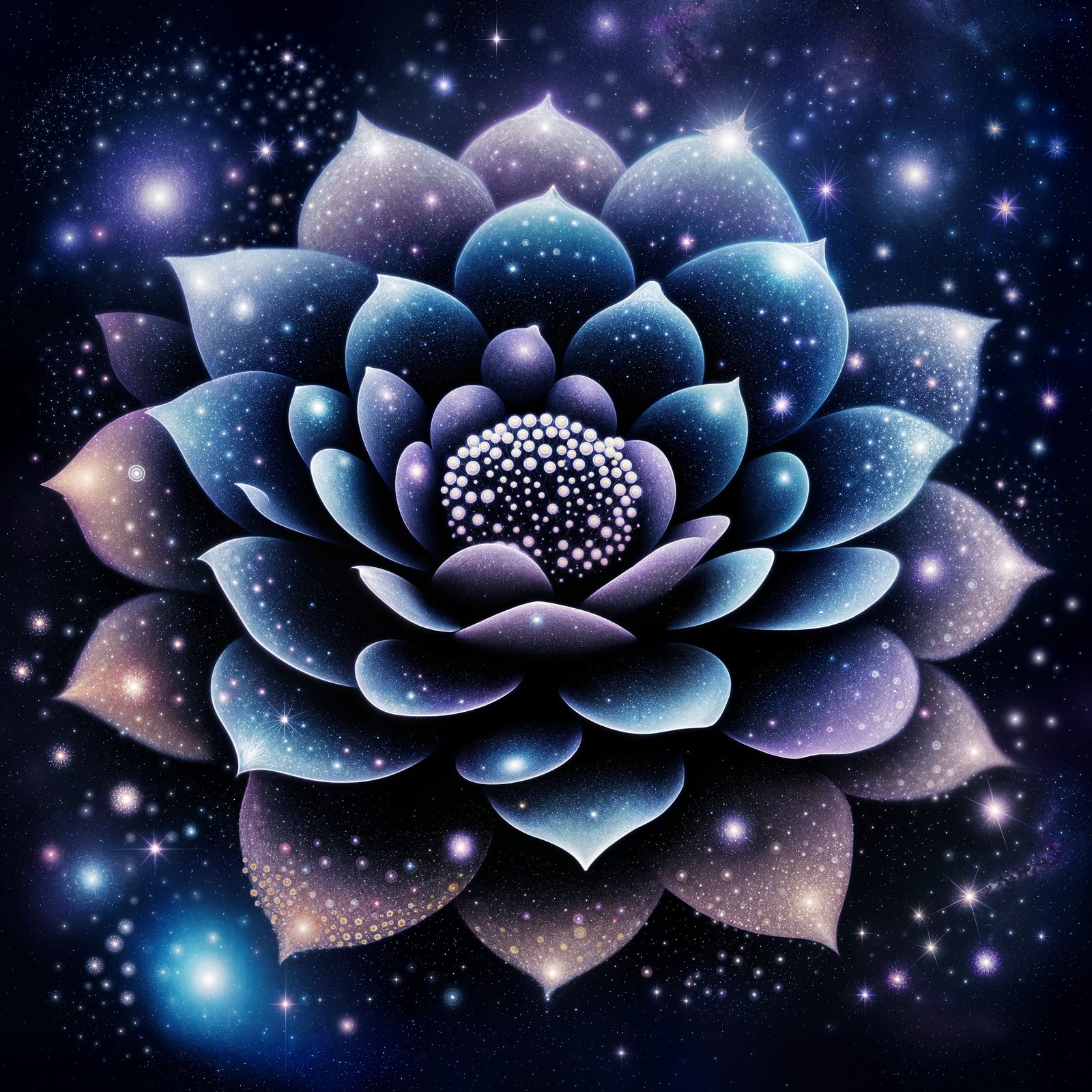Galactic Bloom: A Pointillist Celestial Flower in Space