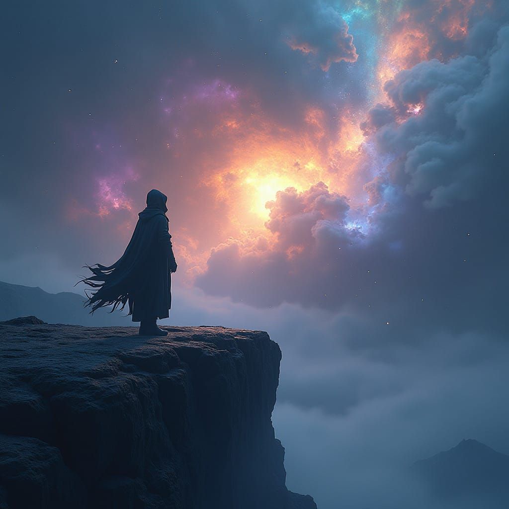 Ethereal Adventurer Stands at Cosmic Edge