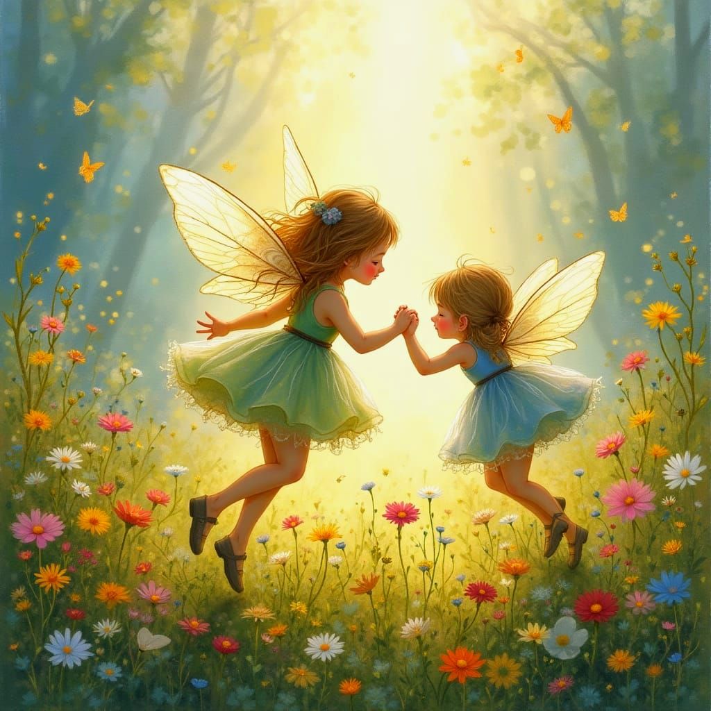 Fairies Dance in Wildflowers after Summer Rain