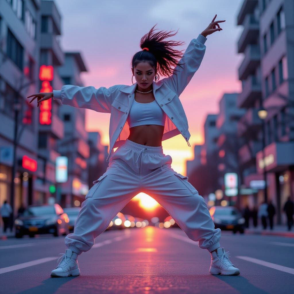 Swag Dancer in Urban Sunset, Vibrant Digital Art
