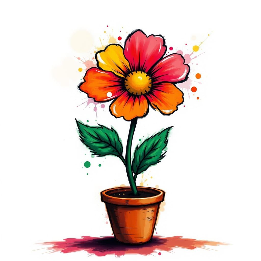 Beautiful Rainbow Flower in Pot Digital Art