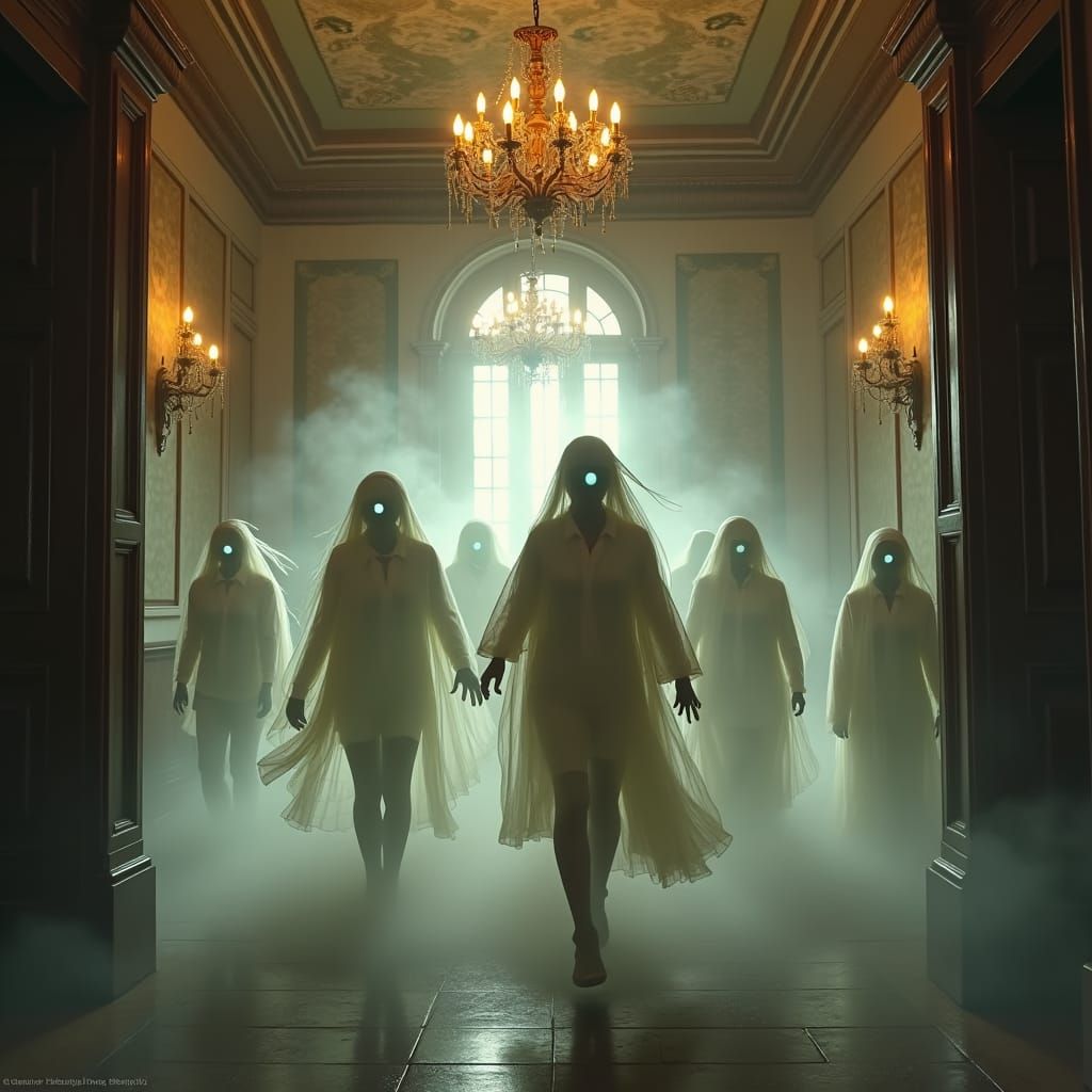 Ethereal Ghosts Chase Students in Haunted Mansion