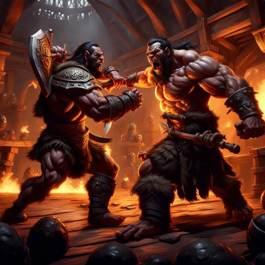 Orc Barbarian vs Dwarf Paladin Tavern Brawl