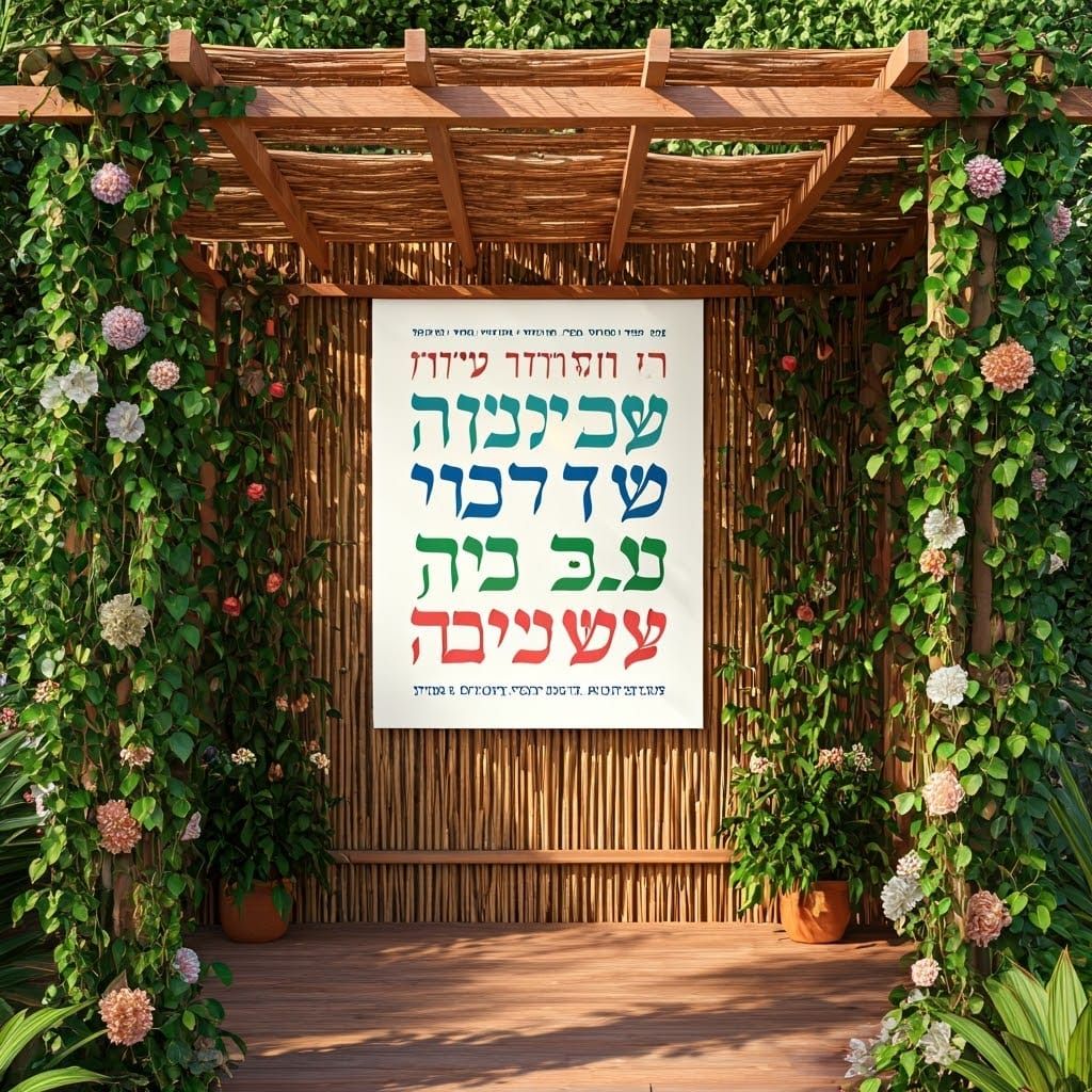 Intricately Designed Sukkah with Hebrew Poster Art