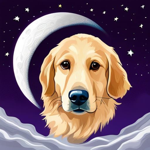 Golden Retriever's Lunar Excursion: A Digital Rendering