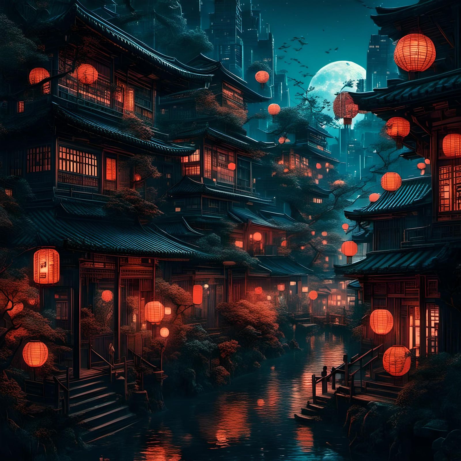 Japanese Cyberpunk Cityscape in Holographic Astral Style