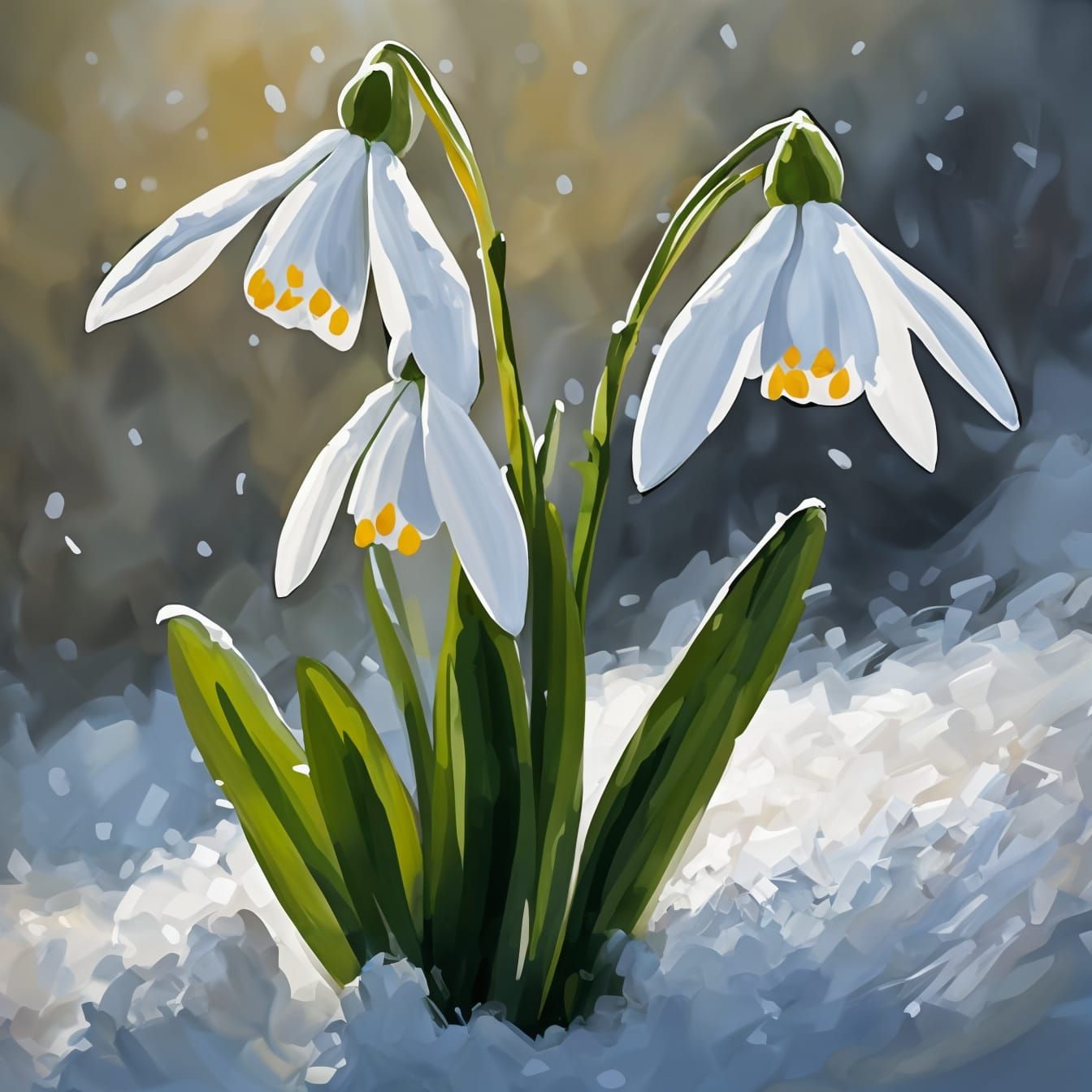 Snowdrop Flower in Vibrant Acrylic Palette Knife Art