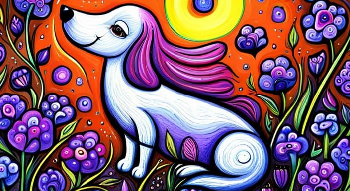 Cute Doggy in Violet Flowers, Anime Key Visual