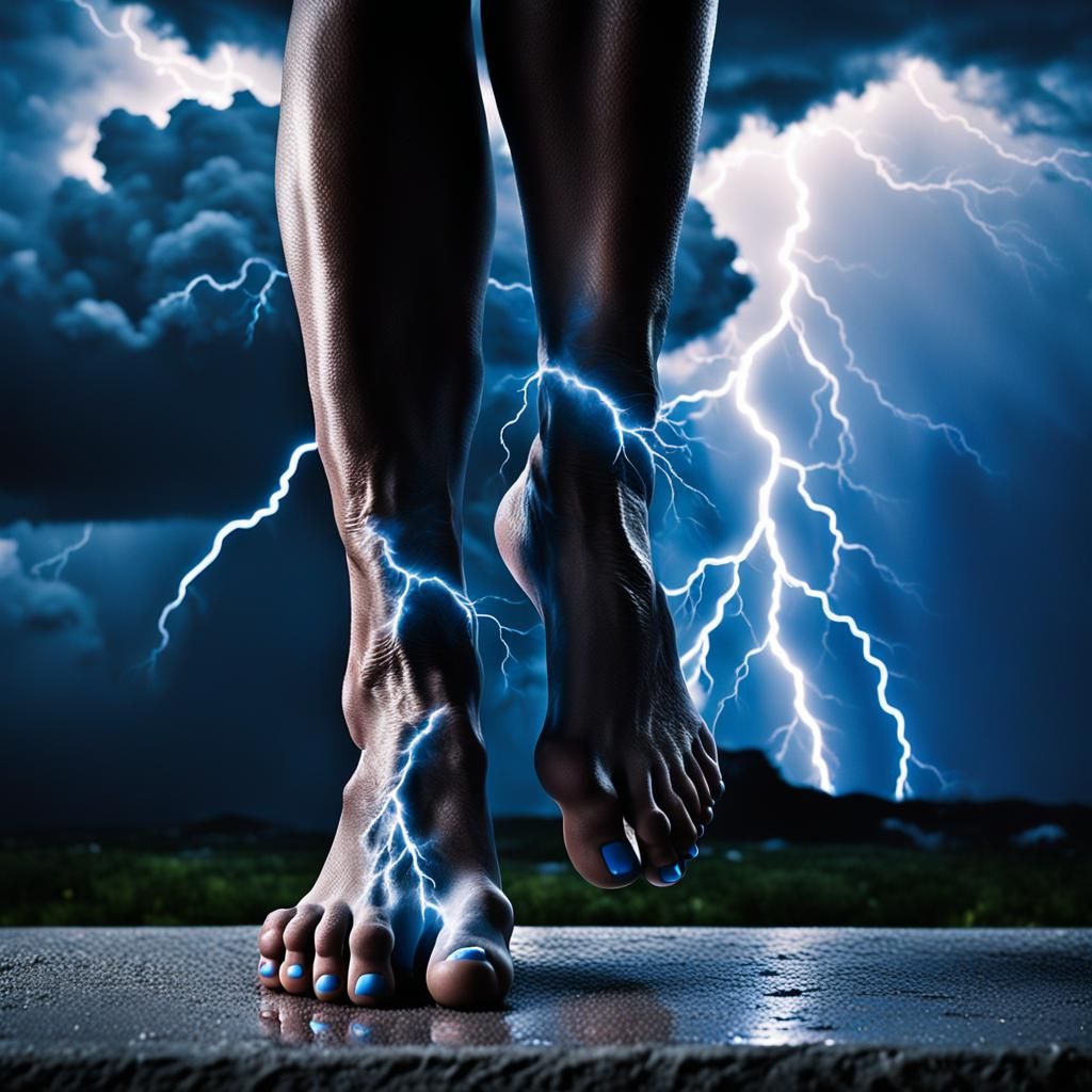 Dramatic Sky: Toes Amidst Lightning, Cinematic Photography