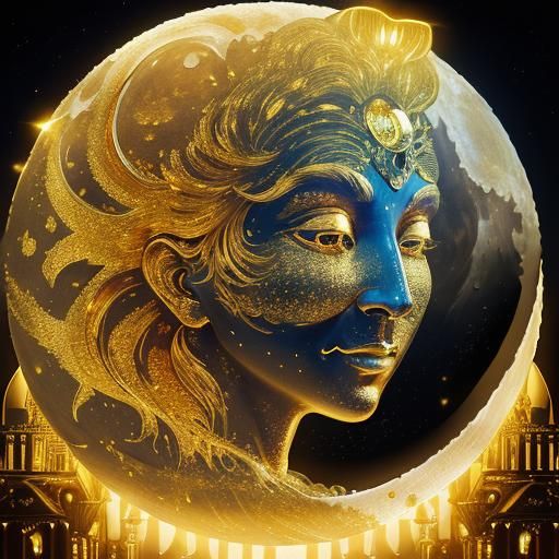 Luminous Golden City Merged with Moon Face
