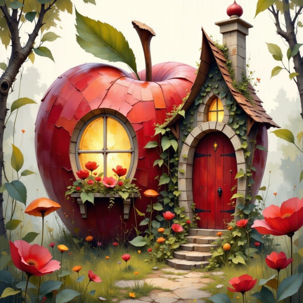 Fairytale Apple Cottage with Glowing Window