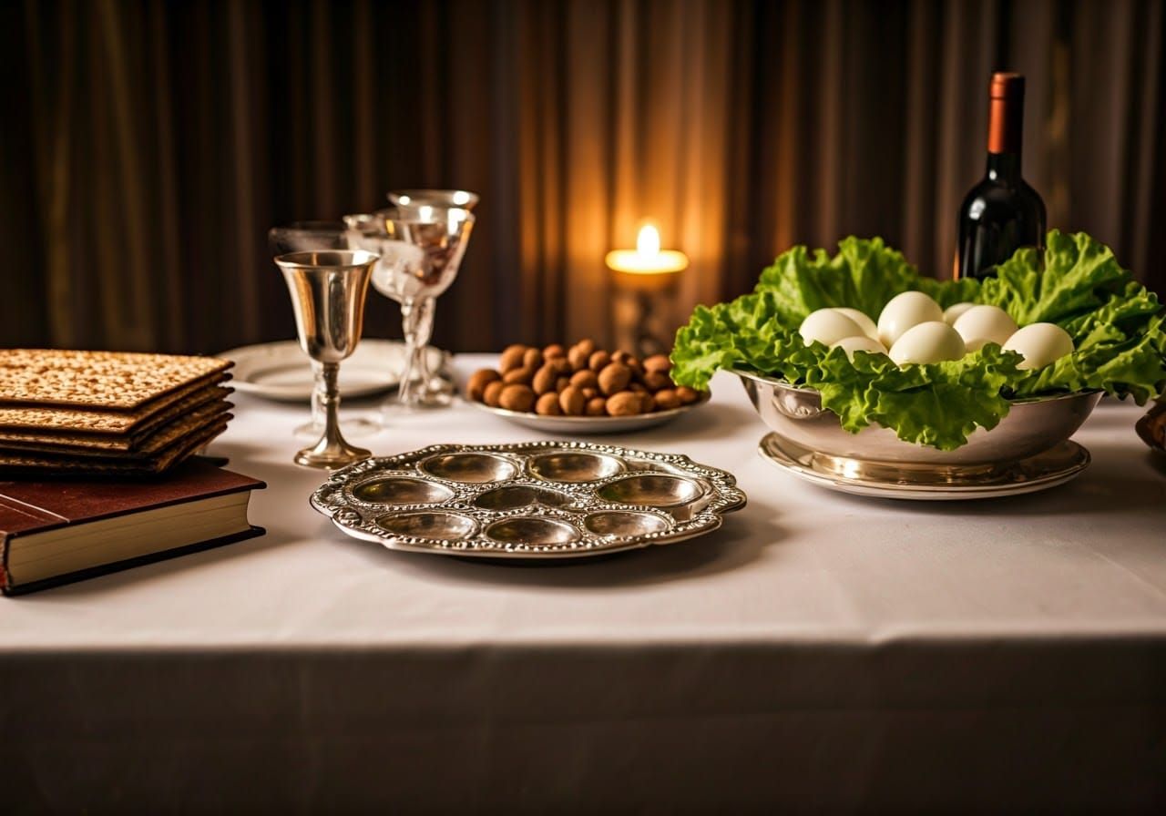 Royal Jewish Passover Table Setting in Elegant White and Gol...