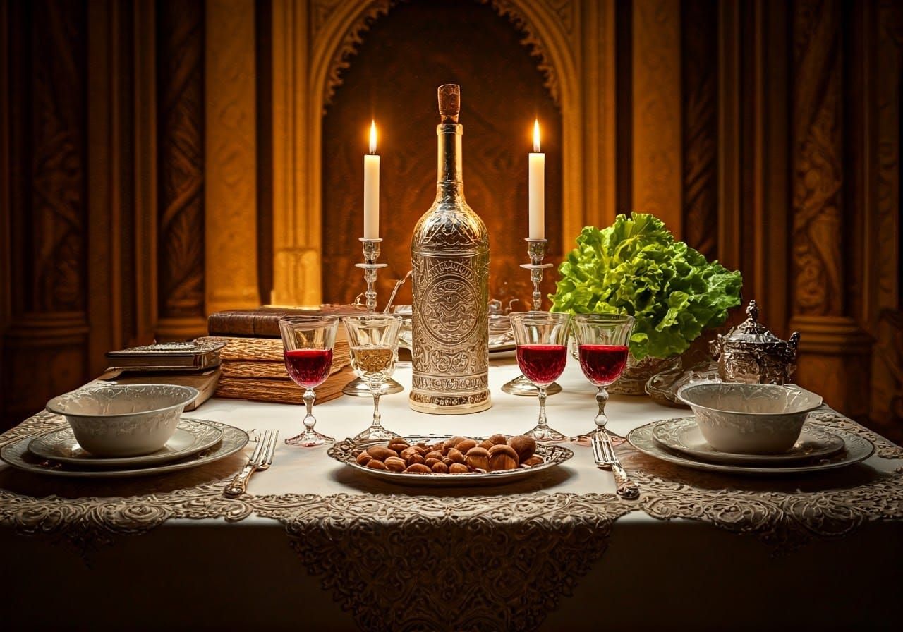 Elegant Passover Table Setting in Golden Splendor