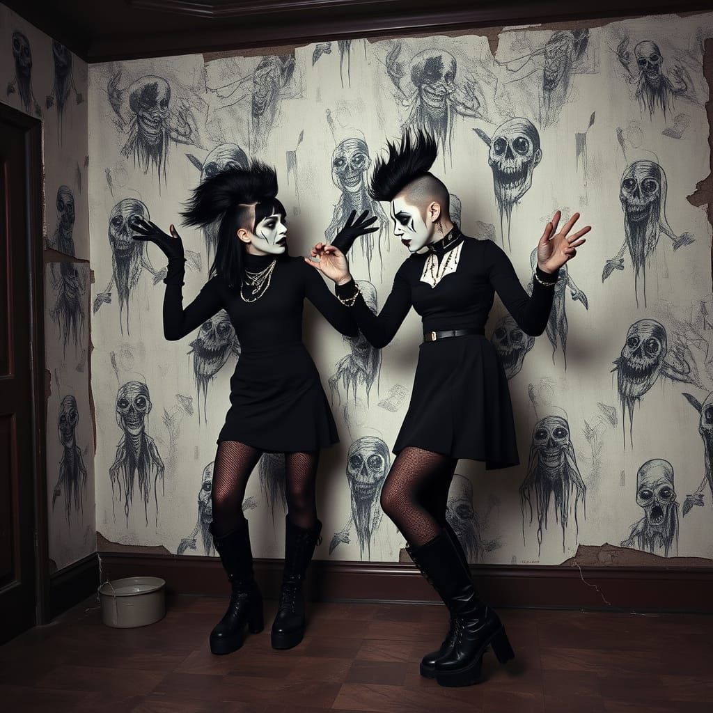 Gothic Women Dancers in a Dark, Distressed Room