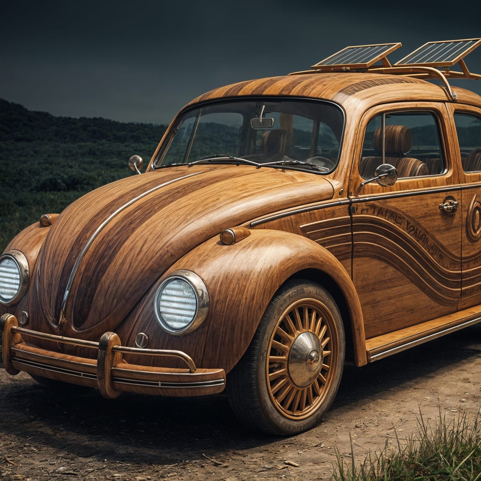 Wooden Volkswagen Beetle Van: Hyperdetailed Automotive Art