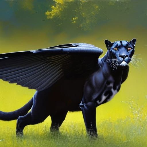 Winged Panther in Oil Painting Style