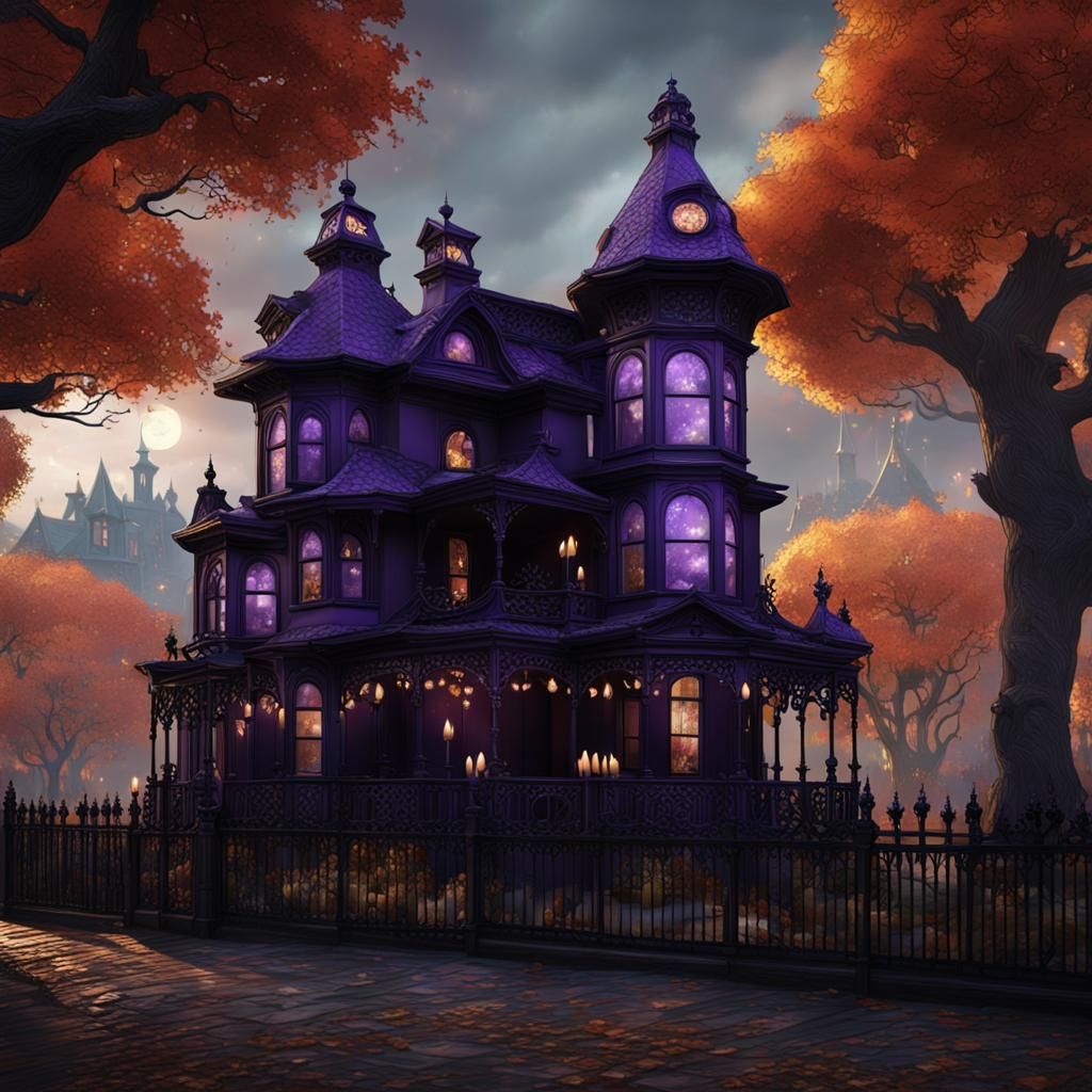 Victorian House with Autumn Trees, Matte Painting