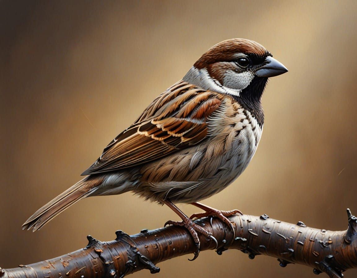 Hyperrealistic House Sparrow as Oil Painting Render