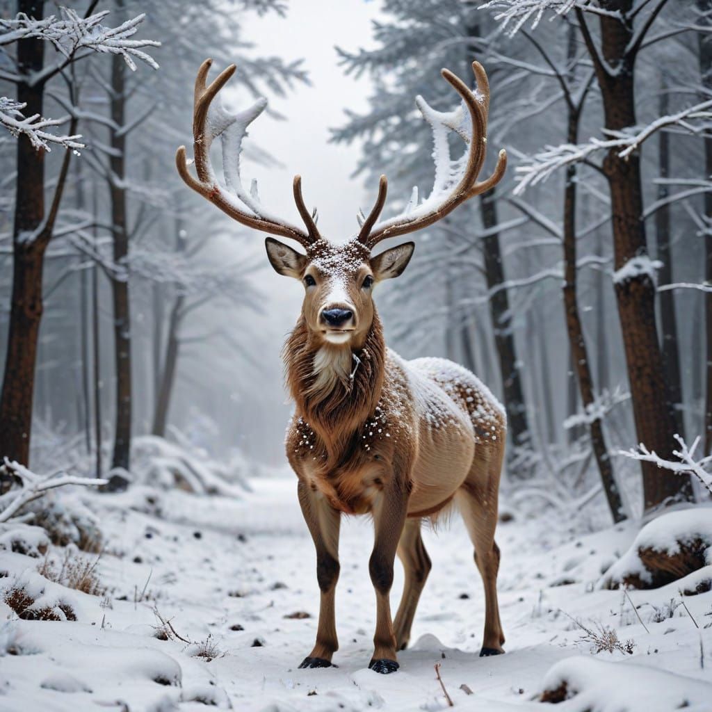 Winter Wonderland Reindeer Scene in Whimsical Art