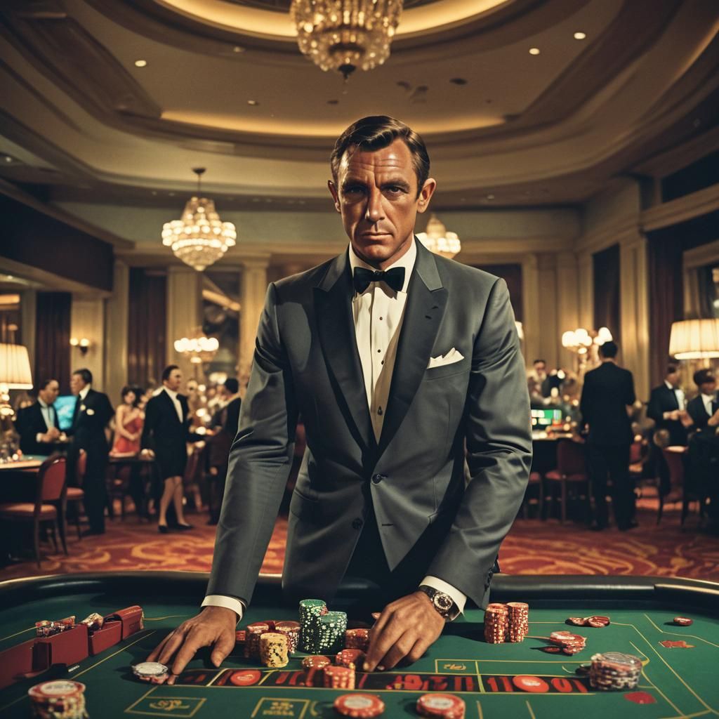James Bond in Casino: Cinematic 1960s Film Still