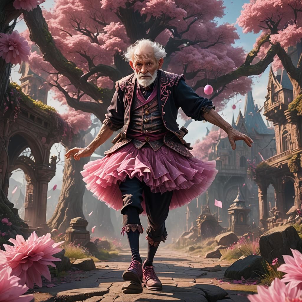 Old Man in Pink Tutu: Detailed Fantasy Art