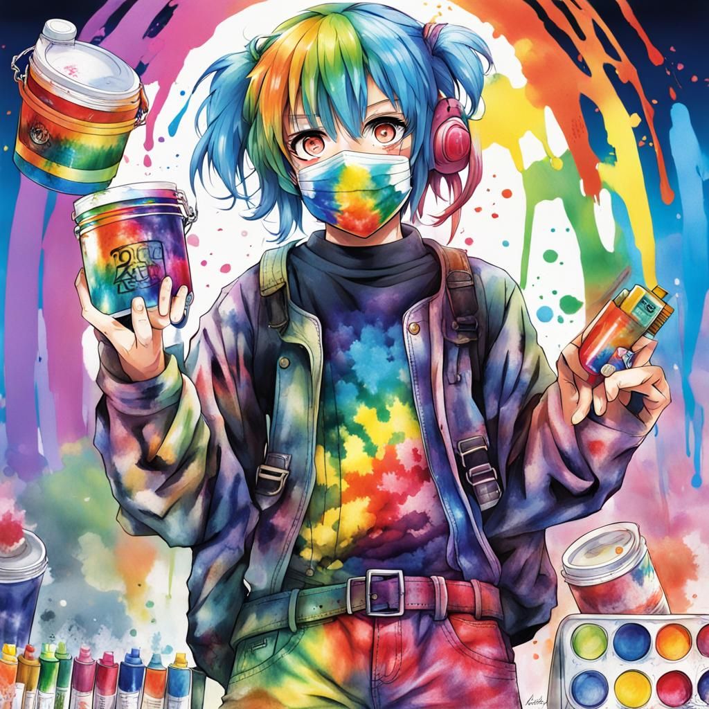 Rainbow Tie-Dye Figure in Anime Style